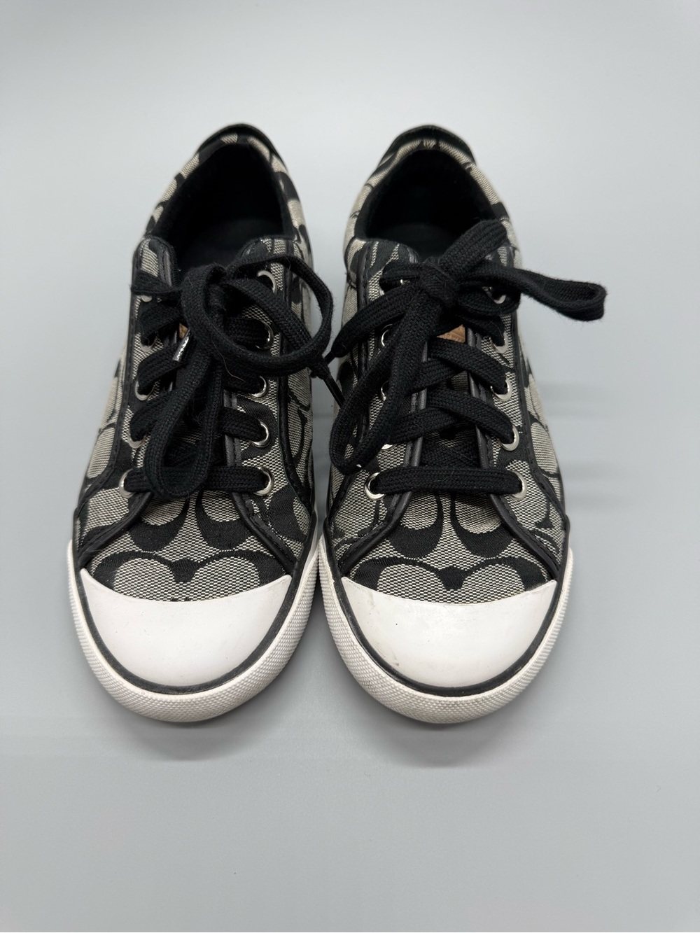 Coach Black and White Barrett Signature Canvas Sneakers Size 6.5